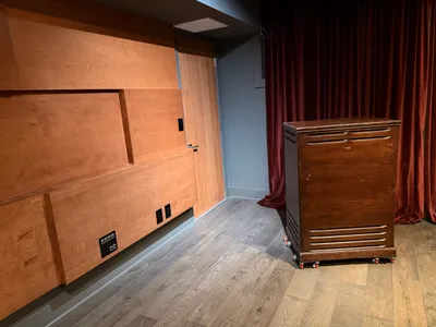 Leslie cabinet and custom wood paneling in the live room